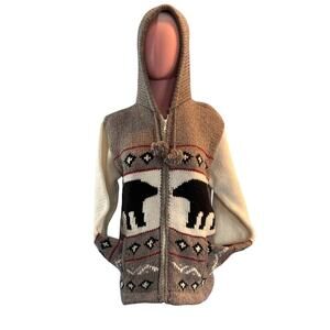 Earth RAGZ Cardigan Hoodie Sweater Jacket Zip Close Intarsia Bear Pockets S M